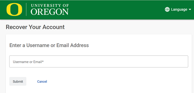 account recovery input field